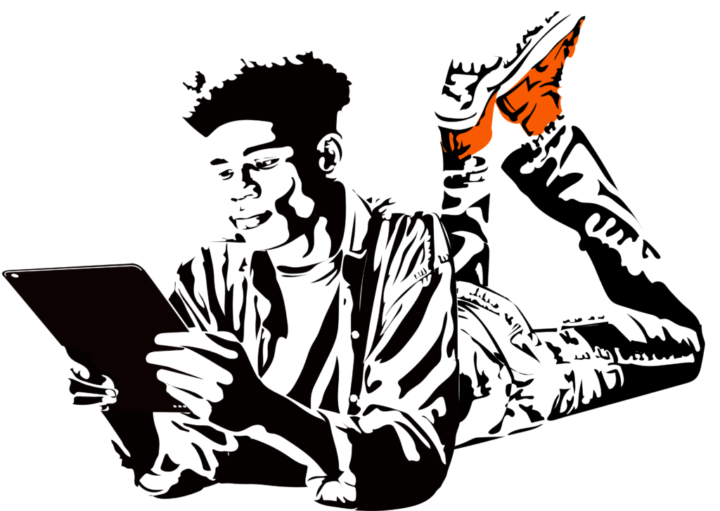 Boy reading The Day on Ipad